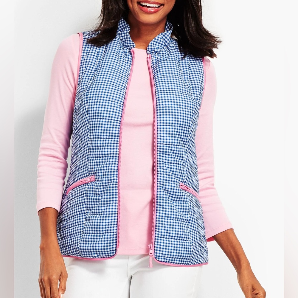Talbots Blue and Pink Checkered Swim Vest